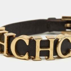 Pre Owned Carolina Herrera Brown Leather Logo Charm Bracelet