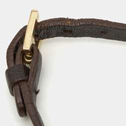 Pre Owned Carolina Herrera Brown Leather Logo Charm Bracelet