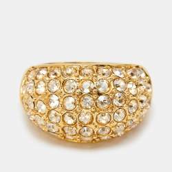 Carolina Herrera Crystal Studded Gold Tone Dome Ring Size 56