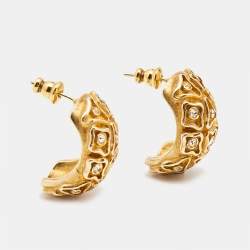 Carolina Herrera Crystal Textured Gold Tone Earrings