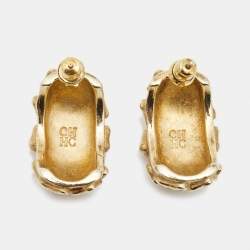 Carolina Herrera Crystal Textured Gold Tone Earrings