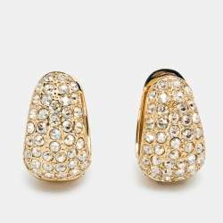 Pre Owned Carolina Herrera Crystal Studded Gold Tone Hoop Earrings