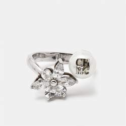 Carolina Herrera CH Crystal Faux Pearl Silver Tone Ring Size 56