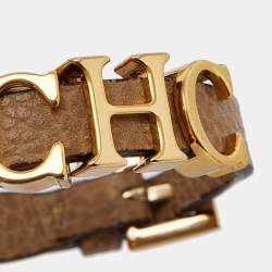 Pre Owned Carolina Herrera Beige Leather Logo Charm Bracelet