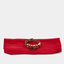 Pre Owned Carolina Herrera Beige Leather Logo Charm Bracelet