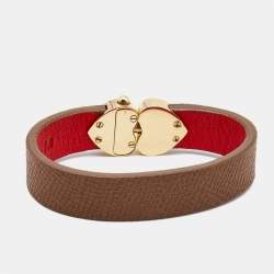 Pre Owned Carolina Herrera CH Leather Gold Tone Bracelet