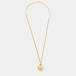 Pre Owned Carolina Herrera CH Faux Pearl Gold Tone Bow Ball Pendant Necklace