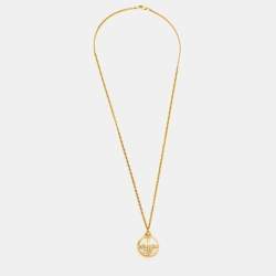 Carolina Herrera CH Faux Pearl Gold Tone Bow Ball Pendant Necklace