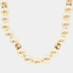 Pre Owned Carolina Herrera Crystal Faux Pearl Beaded Magnetic Necklace