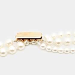 Carolina Herrera CH Crystal Embellished Faux Pearl Gold Tone Necklace