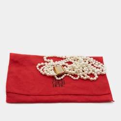 Carolina Herrera CH Crystal Embellished Faux Pearl Gold Tone Necklace