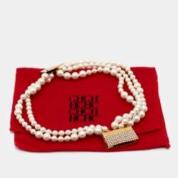 Carolina Herrera CH Crystal Faux Pearl Gold Tone Bracelet