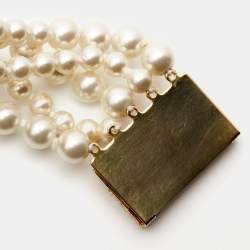 Carolina Herrera CH Crystal Faux Pearl Gold Tone Bracelet