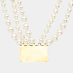Carolina Herrera CH Crystal Faux Pearl Gold Tone Bracelet