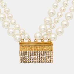 Carolina Herrera CH Crystal Faux Pearl Gold Tone Bracelet