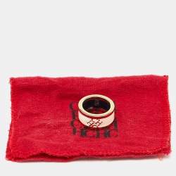 Carolina Herrera CH Cream Enamel Gold Tone Band Ring Size 54