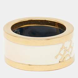 Carolina Herrera CH Cream Enamel Gold Tone Band Ring Size 54