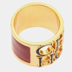 Carolina Herrera CH Enamel Gold Tone Ring Size 53