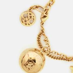 Carolina Herrera CH Faux Pearl Gold Tone Charm Bracelet