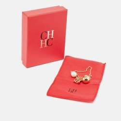 Carolina Herrera CH Faux Pearl Gold Tone Charm Bracelet