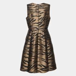 Pre Owned Carolina Herrera Brown/Black Animal Print Jacquard Midi Dress L