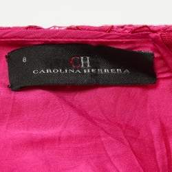 Pre Owned Carolina Herrera Pink Floral Lace Midi Dress M