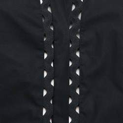 Pre Owned Carolina Herrera Black Cotton Lace Trim Puff Sleeve Shirt M