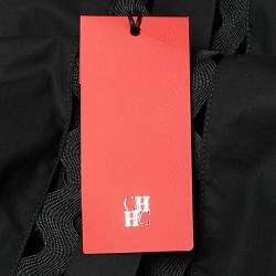 Pre Owned Carolina Herrera Black Cotton Lace Trim Puff Sleeve Shirt M