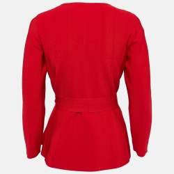 Carolina Herrera Red Stripe Knit Flared Zip-Up Jacket S
