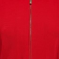 Carolina Herrera Red Stripe Knit Flared Zip-Up Jacket S