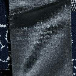 Carolina Herrera Navy Blue Patterned Jersey Wide-Leg Pants XS