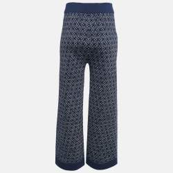 Carolina Herrera Navy Blue Patterned Jersey Wide-Leg Pants XS