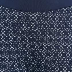 Carolina Herrera Navy Blue Patterned Jersey Wide-Leg Pants XS