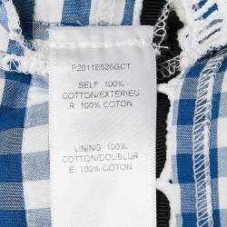 Carolina Herrera Blue Lace Trim Checked Cotton Midi Dress L