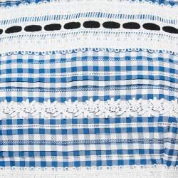 Carolina Herrera Blue Lace Trim Checked Cotton Midi Dress L