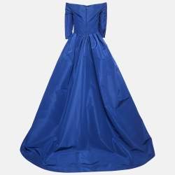 Carolina Herrera Blue Cadet Silk Off-Shoulder Gown M