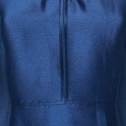 Pre Owned Carolina Herrera Navy Blue Embellished Cotton Blend Evening Gown S