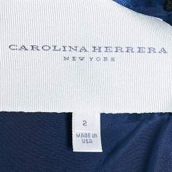 Pre Owned Carolina Herrera Navy Blue Embellished Cotton Blend Evening Gown S