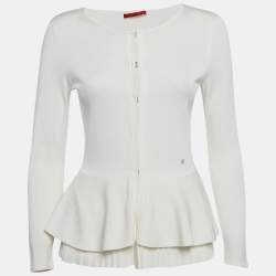 CH Carolina Herrera White Jersey Pleat Detail Hem Blouse XS