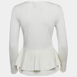 CH Carolina Herrera White Jersey Pleat Detail Hem Blouse XS