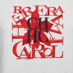 Pre Owned CH Carolina Herrera White Logo Embroidered Cotton Jersey T-Shirt M