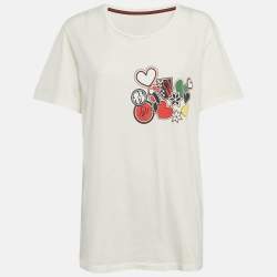 Carolina Herrera Ivory Hearts Print Jersey T-Shirt L