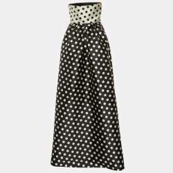 CH Carolina Herrera Monochrome Polka Dot Faille Strapless Gown S