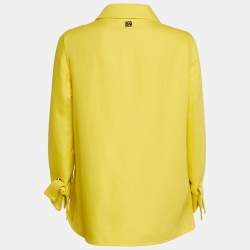 Pre Owned CH Carolina Herrera Yellow Cotton Blend Tie-Up Detail Oversized Coat S