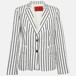 CH Carolina Herrera White/Black Stripe Linen Blend Blazer L