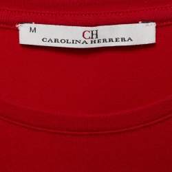 Pre Owned CH Carolina Herrera Red Cotton Floral Logo Embroidery T-Shirt M