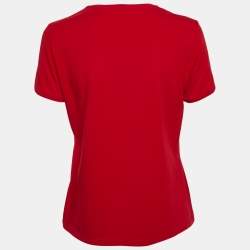 Pre Owned CH Carolina Herrera Red Cotton Floral Logo Embroidery T-Shirt M