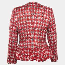 Carolina Herrera Red Tweed Ruffled Jacket M