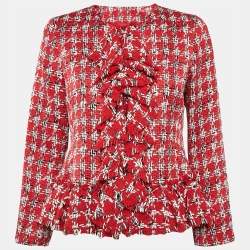 Carolina Herrera Red Tweed Ruffled Jacket M