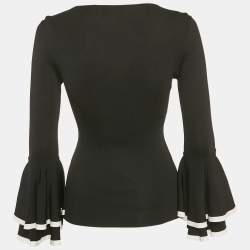 Carolina Herrera Black Stretch Knit Bell Sleeve Top XS
